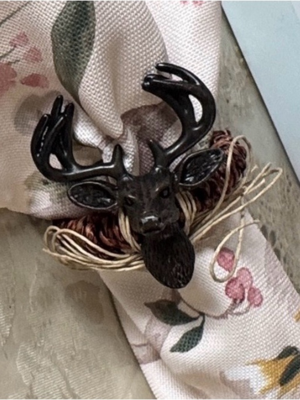 Mudpie Deer Napkin Ring Metal Jute Lodge Rustic 4 Piece set